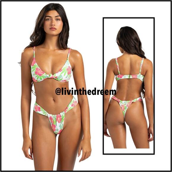 Beach Bunny Rio Knot Top XL & Delphin Tango Bottom L - Pink Jungle Floral $196 - Picture 1 of 14